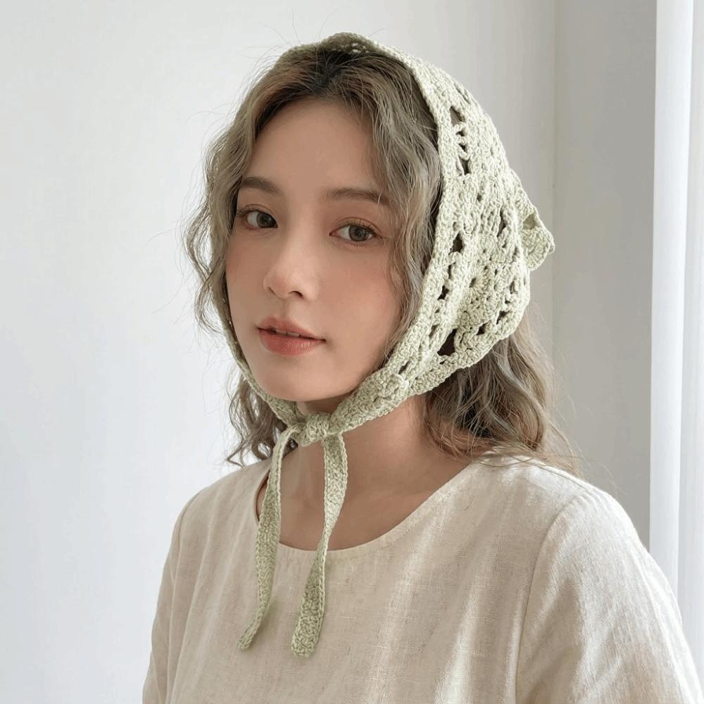 Pastoral Style Triangle Turban French Hollow Out Hair Band Retro Women Hair Scarf Summer