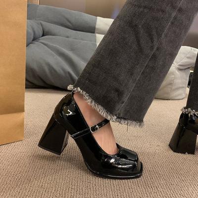 Французские ретро черные туфли на высоком каблуке женские новое дизайнерское чувство нишевые с ремешком-пряжкой на толстом каблуке туфли Мэри Джейн
