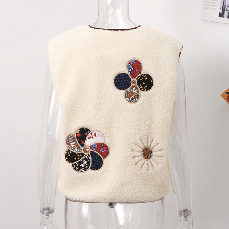 Женский повседневный жилет из овечьей шерсти с принтом, V-образным вырезом, без рукавов, с роговыми пуговицами, карманами, майками, осенний винтажный уличный жилет