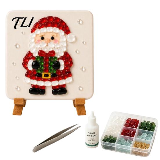 Artistic Collage Materials Christmas Mosaic Art Kit, DIY Sea Glass Santa Kit Reindeer Artwork Craft for Home Decor, Handmade Gift Unique