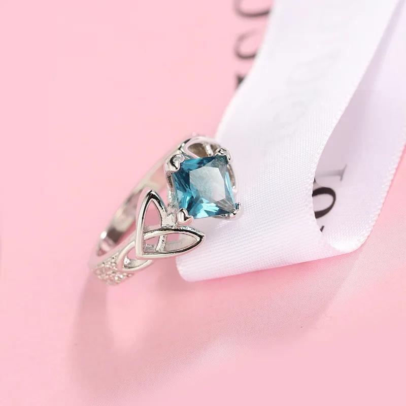Fashion Female Ring 925 Sterling Silver Hollow-out Blue Zircon Rings for Women Engagement Jewelry Girlfriend Gift Anillos Mujer
