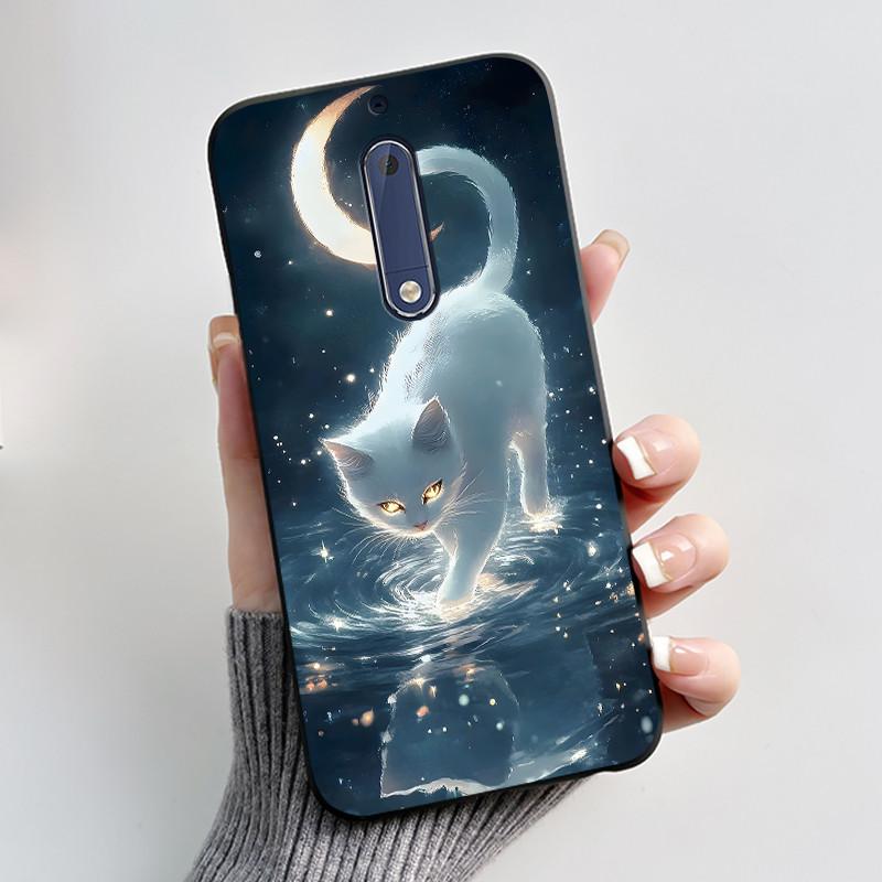 Чехол Для Nokia 5 Эстетичный Модный Милый Кот Мультяшный Черный Мягкий ТПУ Чехол для Телефона Для Nokia 5 Чехол-Бампер TA-1053 TA-1024