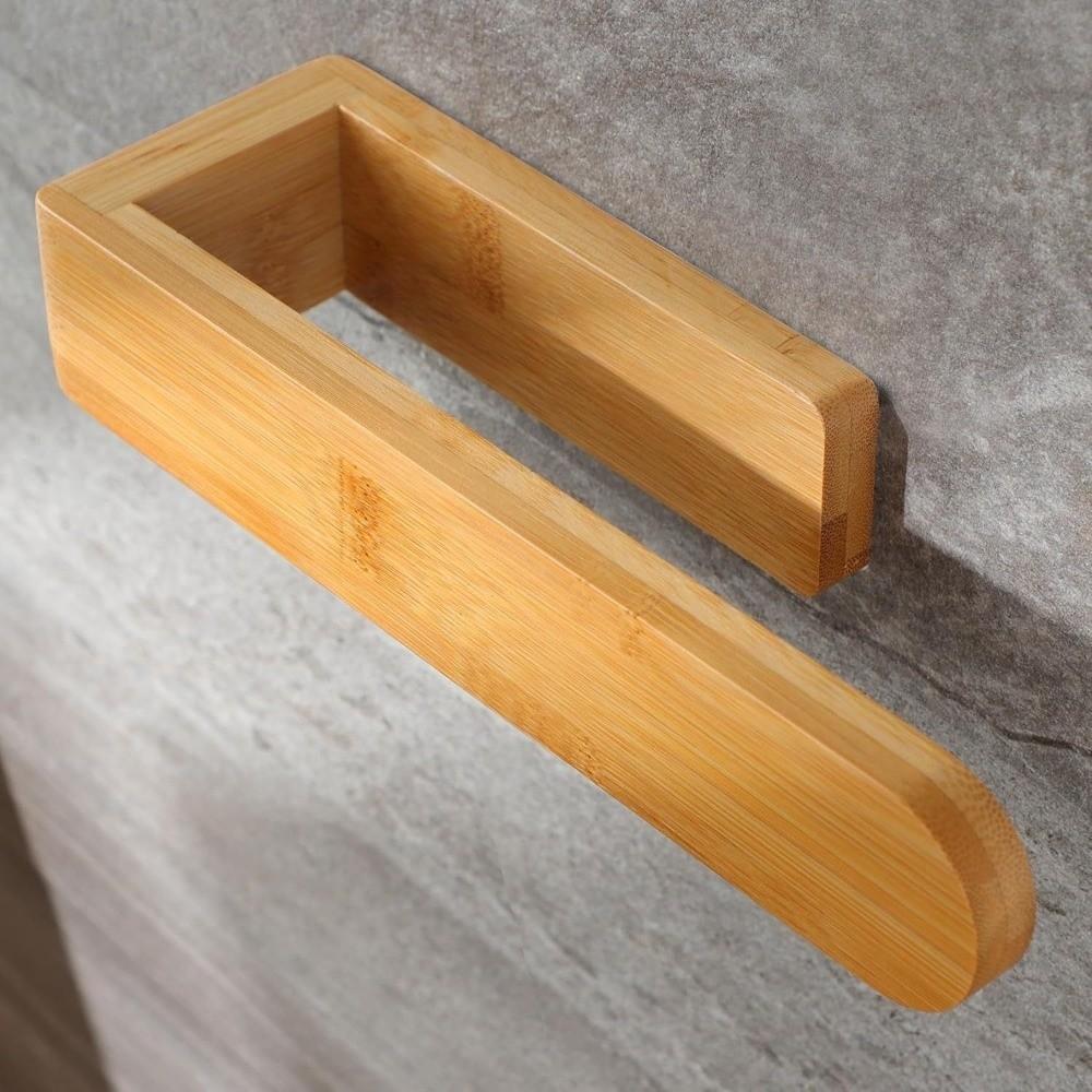 Waterproof Bamboo Wooden Towel Rack Adhesive Towel Shelf Durable No Drill Shelf Bathroom