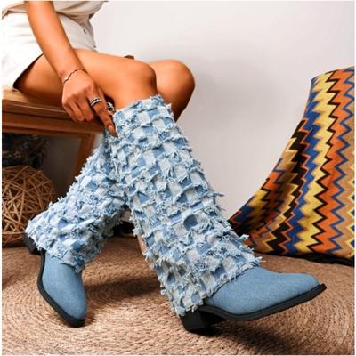 Мода Новый Стиль Модные Массивные Кожаные Высокие Сапоги Женские До Колена Острый Носок Каблуки Обувь Женский Тренд Роскошные Сапоги Туфли Лодочки Зимние Сапоги