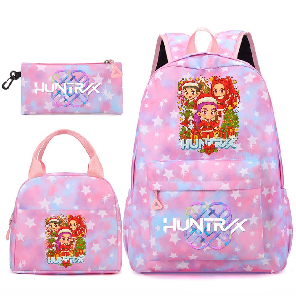 3Pcs/set Christmas Kpop Printed Backpack Handbag Pencil Case for Teenger Student Girl Boy Schoolbag Kid Bookbag Large Capacity Travel Bag Gift