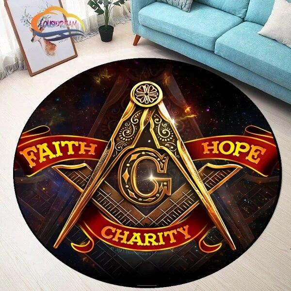 Masonic Round Carpet Freemasonry Non-slip Rug Freemason Living Room Large All Seeing Eye S Tea Table or Chair Mat