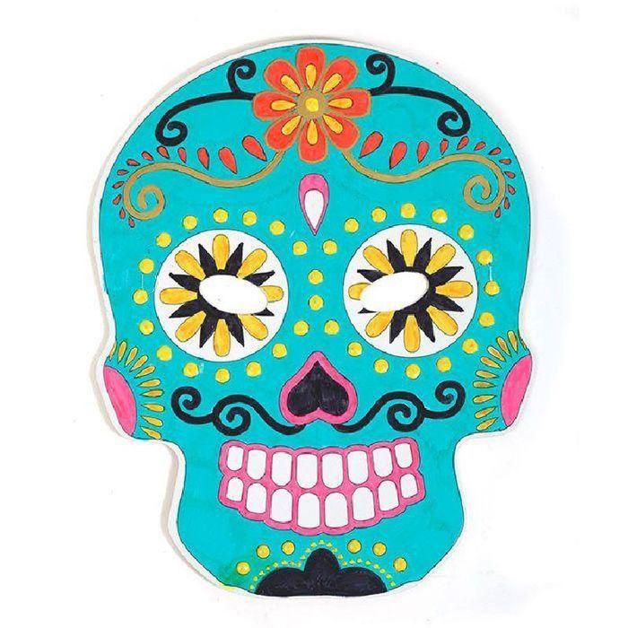 12 masques plats en carton à colorier - Calavera mexicaine