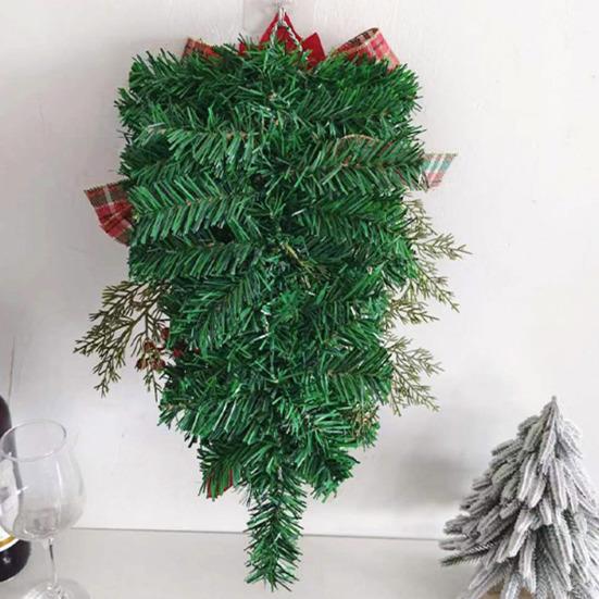 Рождественский венок с красным цветком, клетчатый шар с бантом, многоразовый праздник, внутреннее наружное окно, передняя дверь, подвесная искусственная гирлянда, лестница