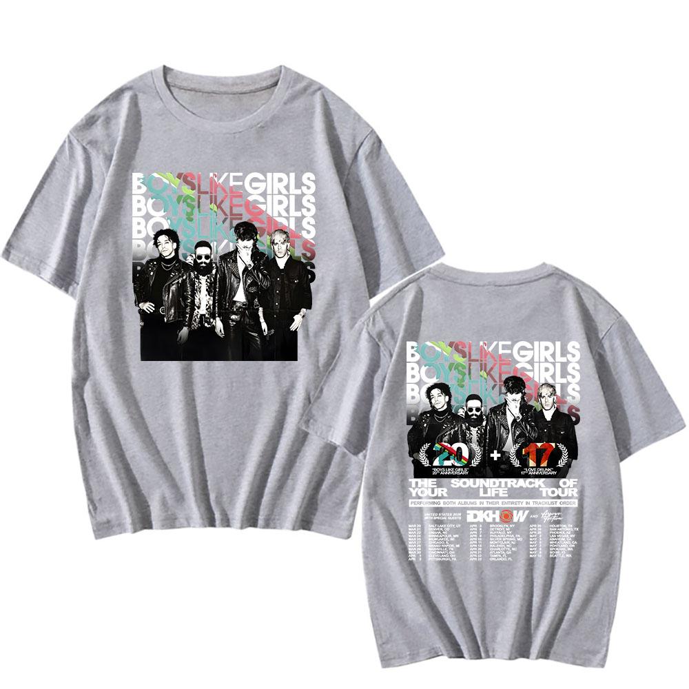 BLG ТУР САУНДТРЕК ТВОЕЙ ЖИЗНИ Футболка BOYS LIKE GIRLS Футболки рок-группы Хлопковая футболка с коротким рукавом Свободная футболка Уличная одежда