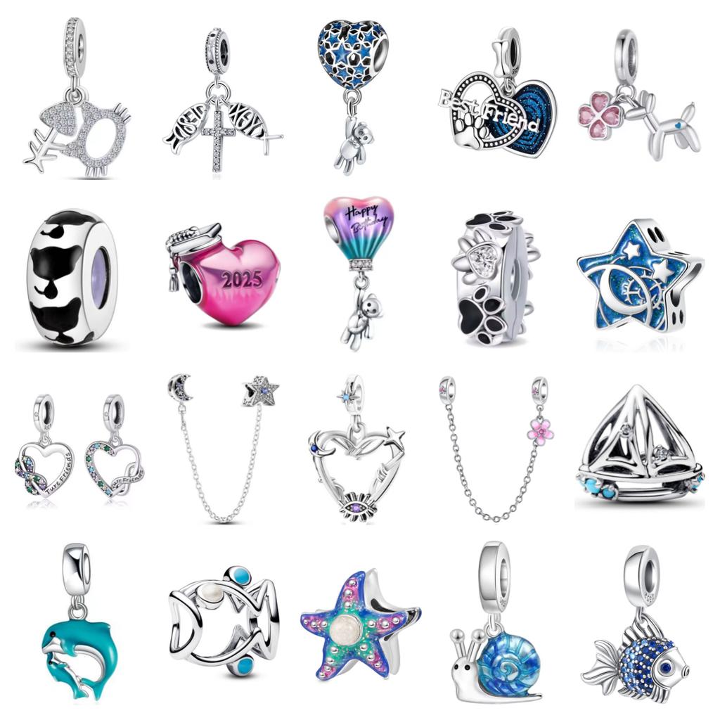 Новые медные шармы 'Медведь-звезда мечты', бусины 'Рыба и лодка', подходят для оригинального браслета, подарок для женщин