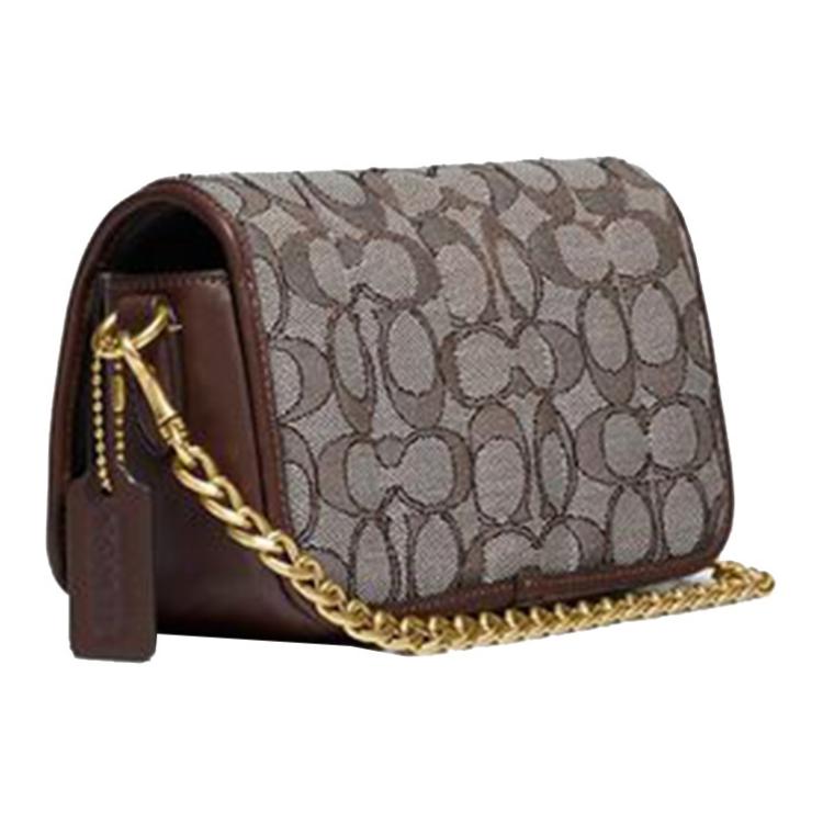 Coach Dinky 18 Классическая сумка через плечо с цепочкой и поворотной застежкой, Монограмма, Холст и Кожа, Маленькая женская сумка через плечо, Кофейно-коричневая C5281-B4S0M