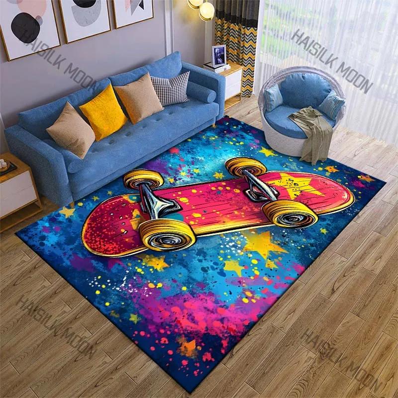 Creativity Colorful Skateboard Print Carpet for Living Room Bedroom Sofa Decor Home Area Rug Non-slip Mat Game Room Rugs