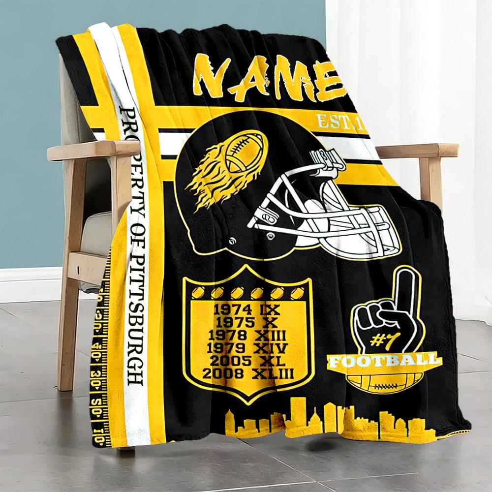 Pittsburgh Property Football Customize Text Blanket Multi-purpose Customizable Blanket Ultra-Soft for Couch Livingroom Picnics Office
