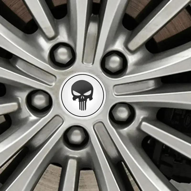 Car Decor 56mm 4pcs Skull Logo Car Wheel Center Hub Cap Aluminium Sticker For Universal Cars Styling Accessories FF4