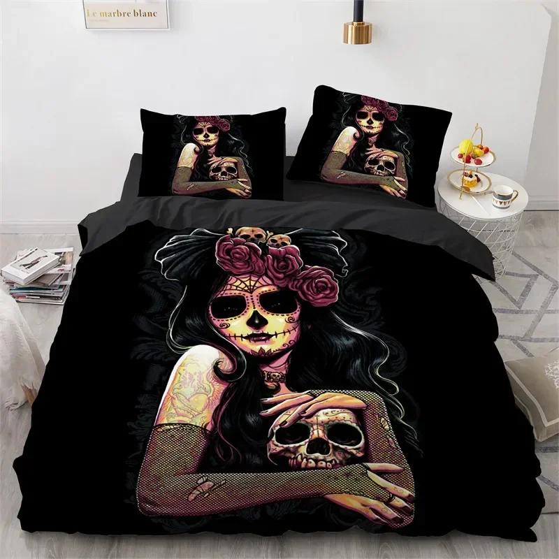 3D Print Skull Vintage Sugar Skull Girl Comfortable Duvet Cover Pillowcase Bedding Set Children Bedroom Decoration Home Textile