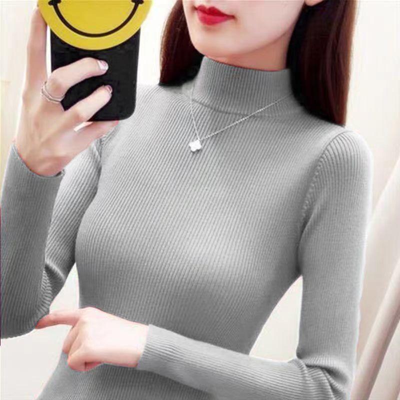 Женский вязаный пуловер с высоким воротником, теплый свитер больших размеров с верхом и дном, эластичный зимний свитер
