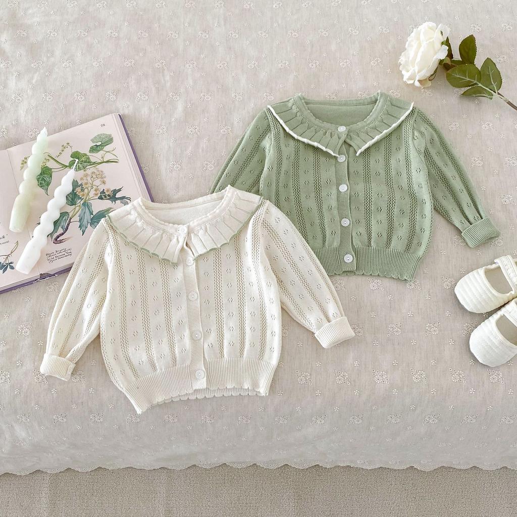 Детская одежда, милый детский вязаный свитер, летняя тонкая девочка, маленький снаружи, кардиган с кондиционером
