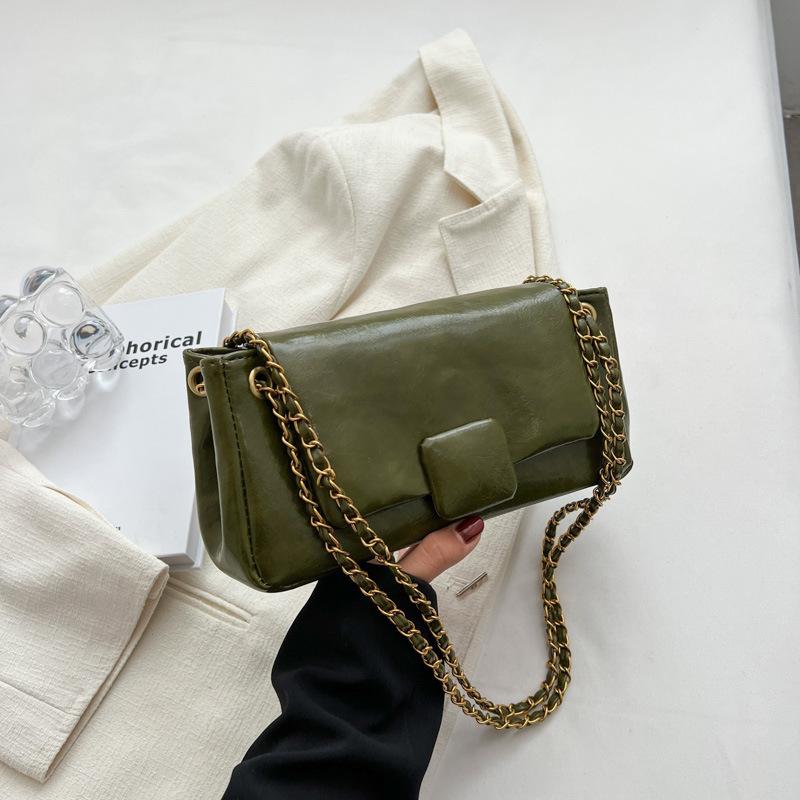 Женская сумка через плечо на одно плечо, простая корейская ретро-сумка из искусственной кожи, маленькая квадратная сумка Lady Flip Cover Commuter Bag, новая модная цепочка