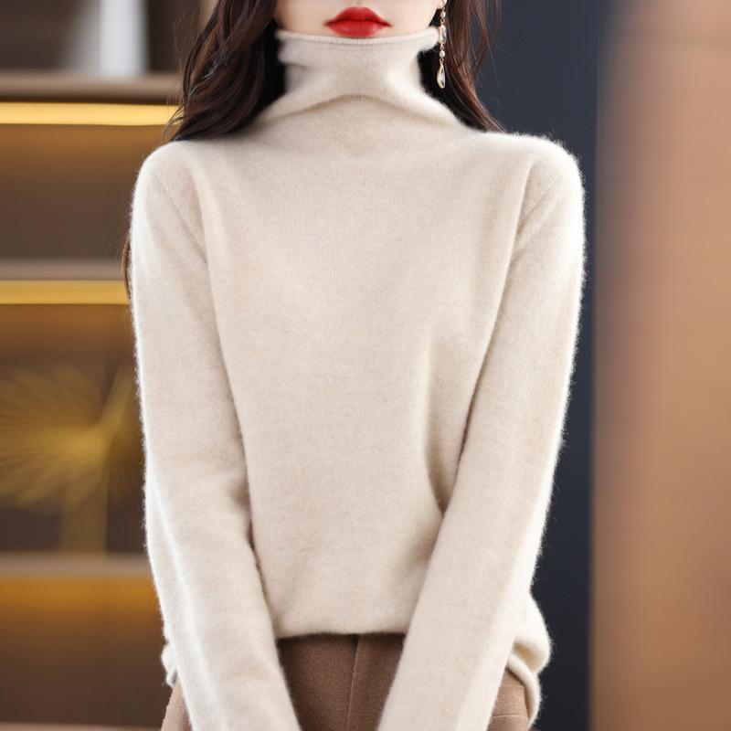 Шерстяной свитер с высоким воротом, новый однотонный высококачественный свободный трикотажный свитер Joker для женщин