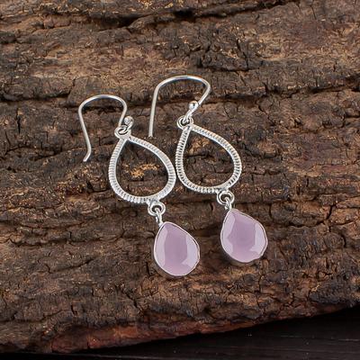 Серьги из серебра 925 пробы с розовым халцедоном, ручная работа 1,90" EE-16-14