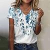 Новая женская футболка с простым цветочным принтом, женская трендовая одежда большого размера, модная рубашка с коротким рукавом, женская блузка с v-образным вырезом 2024