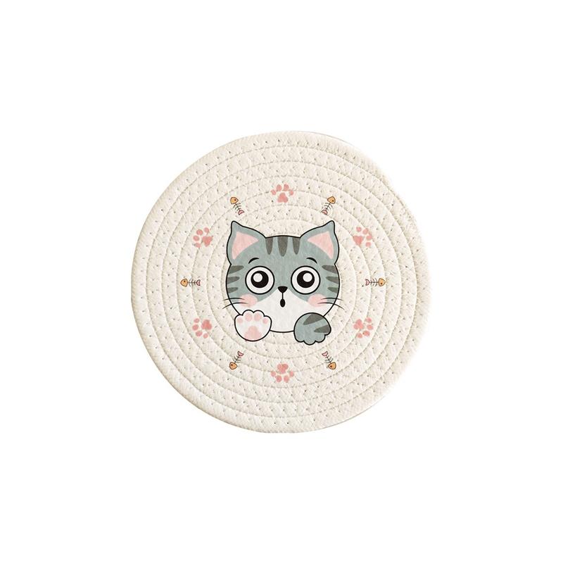 Круглая плетеная подставка для подставок ручной работы с мультяшными животными для подставки под чашку обеденного стола