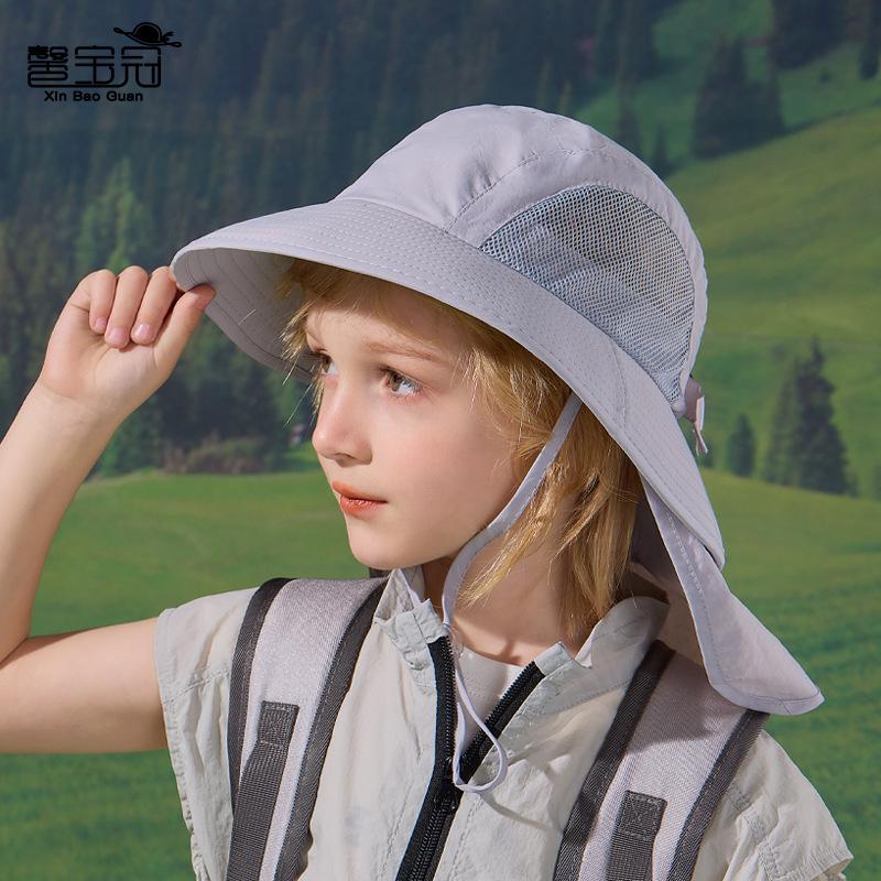 Spring and summer children's hats large brim shawl neck protector bucket hat for boys and girls outdoor breathable sunscreen sun hat