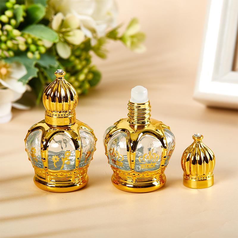 Стеклянный флакон для эфирного масла в форме золотой короны, пустой флакон для духов