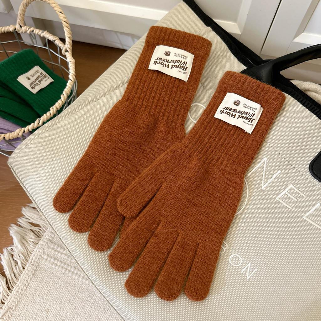 Touchscreen Exposed Finger Solid Color Warm Knit Long Windproof Five Finger Cycling Korean Version Trendy Versatile Women Gloves
