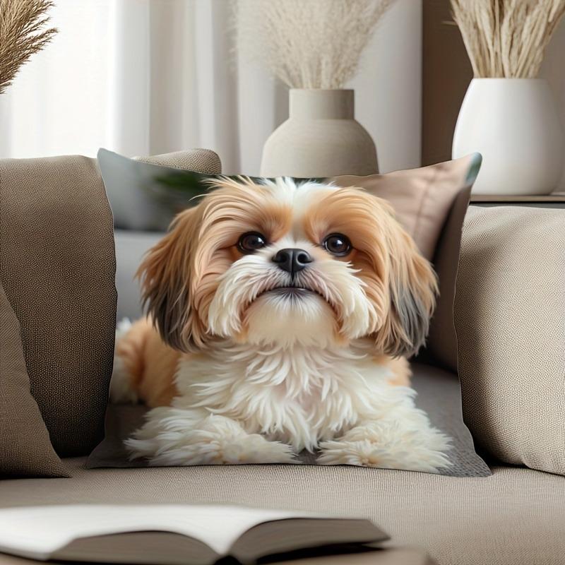 Adorable Shih Tzu-Printed Pillowcase for a Cozy Home Decor Sofa Cushion Cover, Home Room Dormitory Decoration, 2D Printing