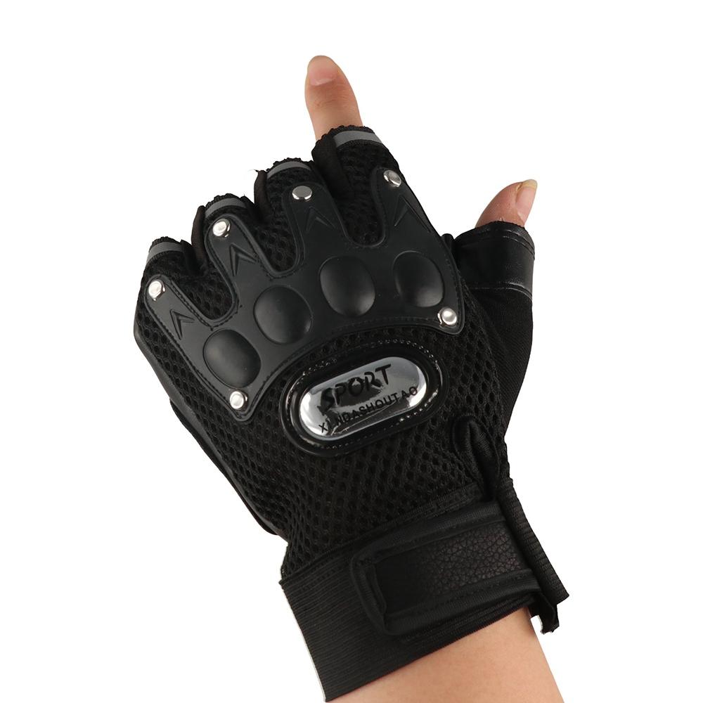 Anti-Slip Motocycle Gloves Cycling Bicycle Gloves Fingerless Gloves Riding Gloves PU Leather