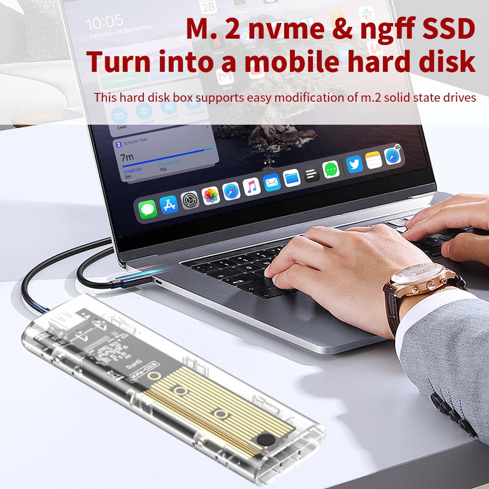 Прозрачный внешний корпус M.2 NVME PCIe SATA с двойным протоколом, USB Type C, PCI-E M2 SSD, бокс для жесткого диска для ноутбука