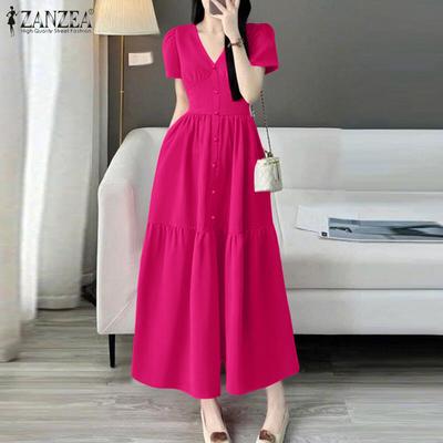 Женское летнее повседневное длинное платье с V-образным вырезом и коротким рукавом