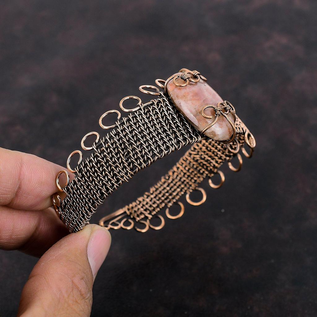 Браслет-манжета из солнечного камня, манжета из медной проволоки, регулируемый браслет, ювелирные изделия из драгоценных камней, браслет-манжета ручной работы, ювелирные изделия из медной проволоки, ювелирные изделия для подарка