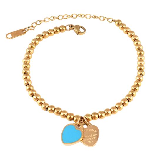 Women Beaded Enamel Bracelet Adjustable Length Heart Charm Titanium Steel Bracelet Stress Relief Happiness Meaningful Jewelry