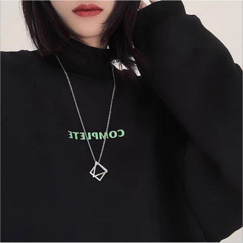 Hip Hop Black Silver Alloy Triangle Fashion 1Pc Men Women Modern Geometric Stacking Square Pendant Necklace Couple Necklace Unisex  Jewelry Accessory