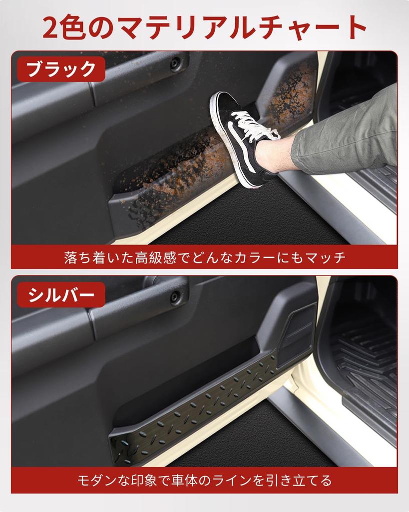 Maplewoodcar Suzuki Jimny Side Step Guard Scuff SUS304 Stainless Steel with Checkered Steel and Mirror Easy Tape Jimny Accessory Inner Door Protection