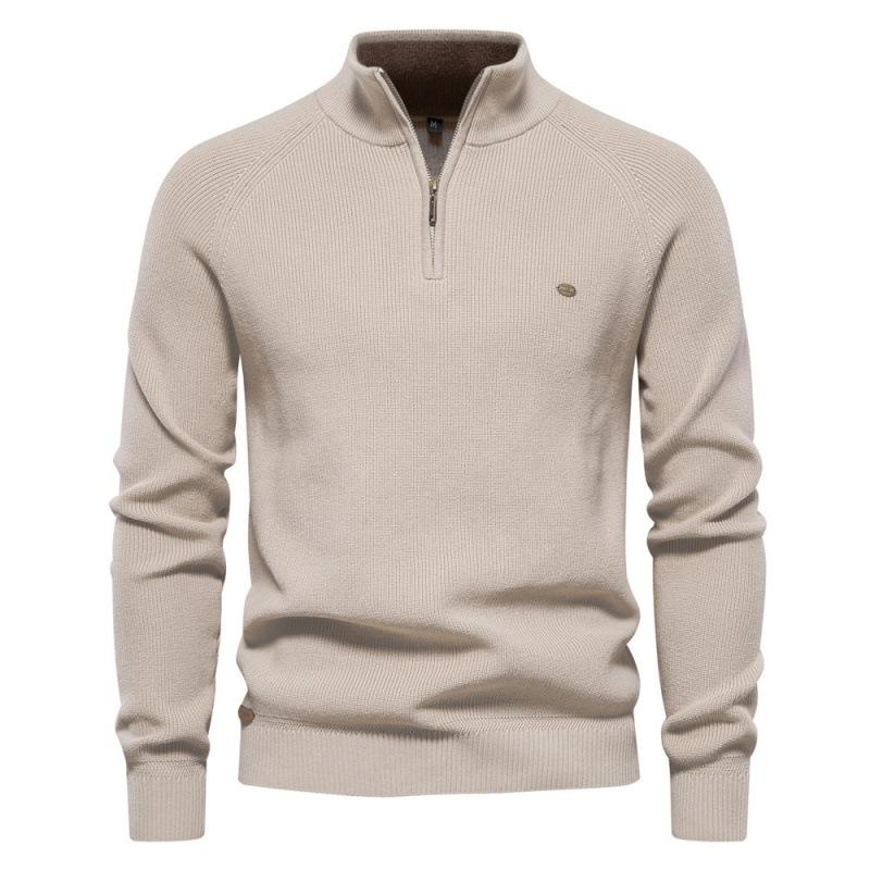 Autumn And Winter New Men'S Semi Open Chest Sweater Men'S Long Sleeved Stand Up Collar Solid Color Versatile Casual Top