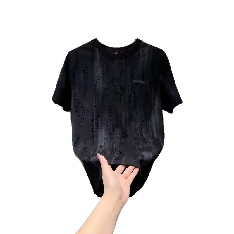 Крутая футболка с разводами, Синяя драпирующаяся мужская футболка с круглым вырезом и коротким рукавом, Корейская версия слегка свободной короткой футболки в стиле хип-хоп