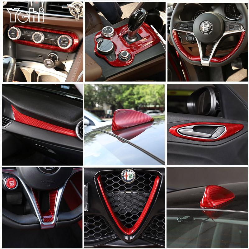 For Alfa Romeo Giulia 2017-2025 Red Real Carbon Fiber Car Interior Trim Sticker Accessories Car Modification