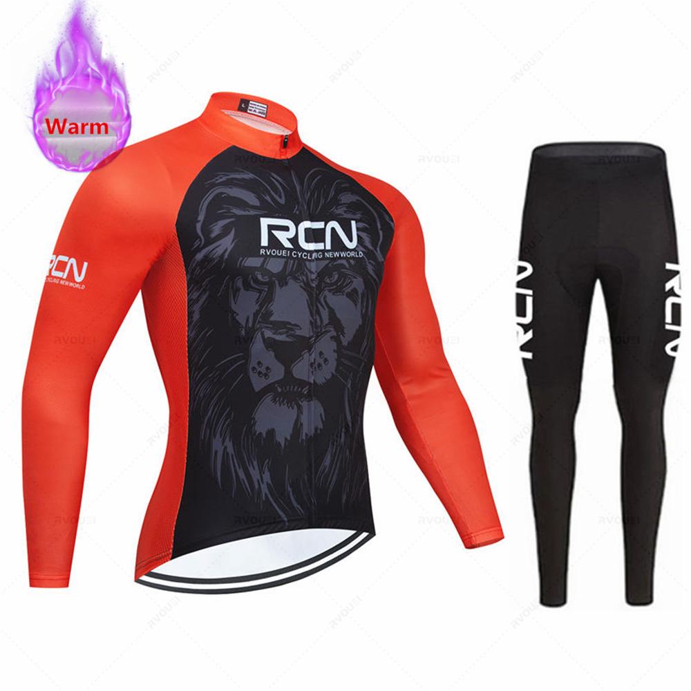 New Rcn Men Winter Cycling Clothing Long Sleeve Thermal Fleece Bicycle Jersey Set MTB Warm Bike Jersey Set Ropa Ciclismo Hombre