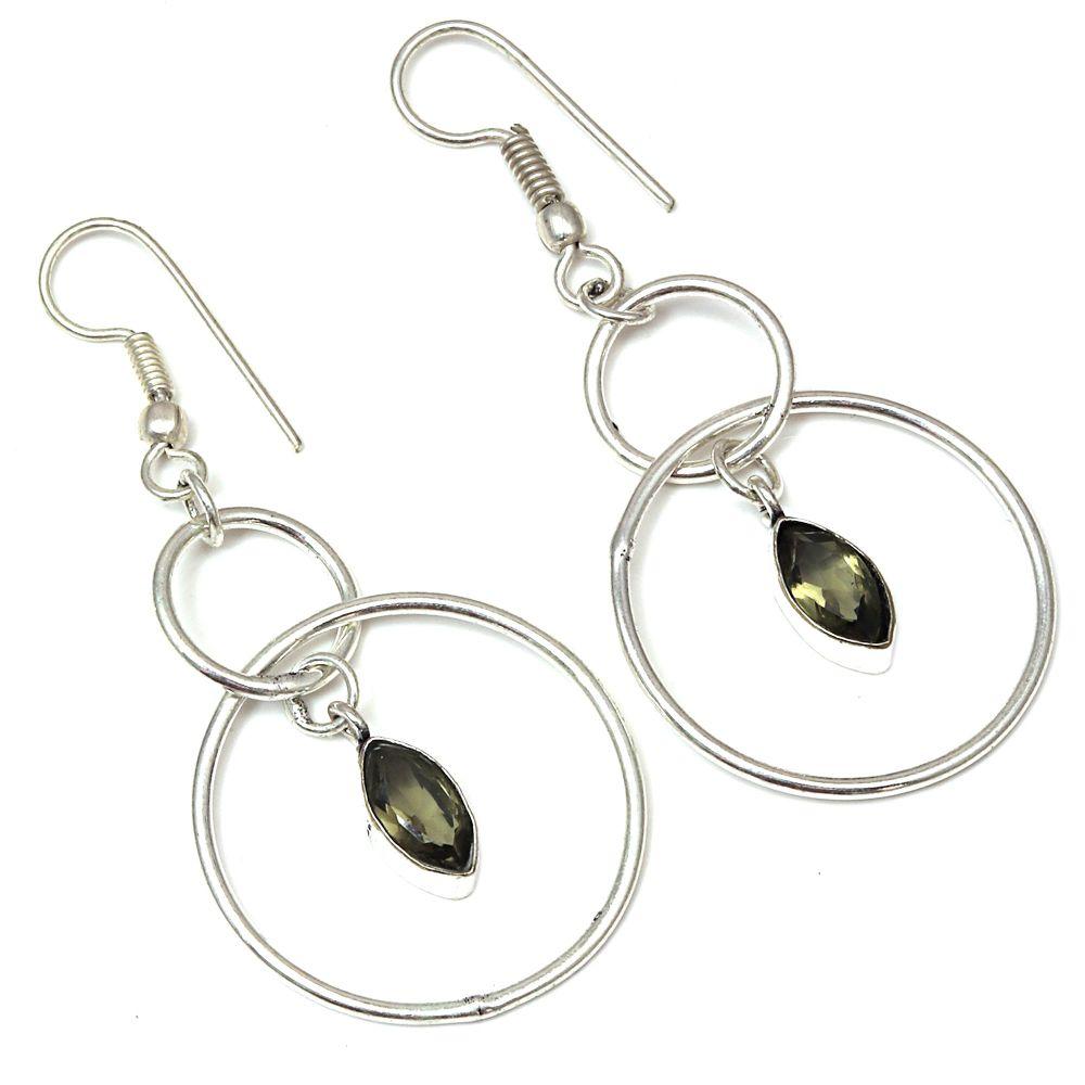 Smoky Quartz Gemstone Handmade Silver Jewelry Earrings 1.5''