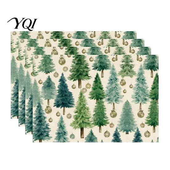 Linen Placemat Set 4Pcs Christmas Set, Cartoon Snowman Gingerbread Gnome Table Heat Insulation Pads Mat, Resistant Place Mat for Holiday Party