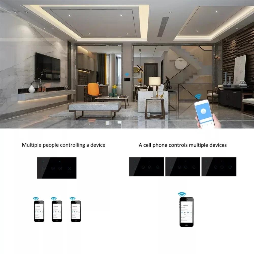 Melery WIFI Tuya Smart 4/5/6 Gang Light Switch Сенсорная стеклянная панель Беспроводной настенный выключатель Alexa Google Home Voice Remote Control