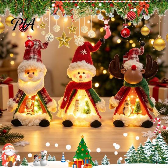 Holiday Party Home Accents Lighted Christmas Doll Decoration, Cute Plush Santa Claus/Snowman/Reindeer Figurine with Light Up Festive Dolls Warm