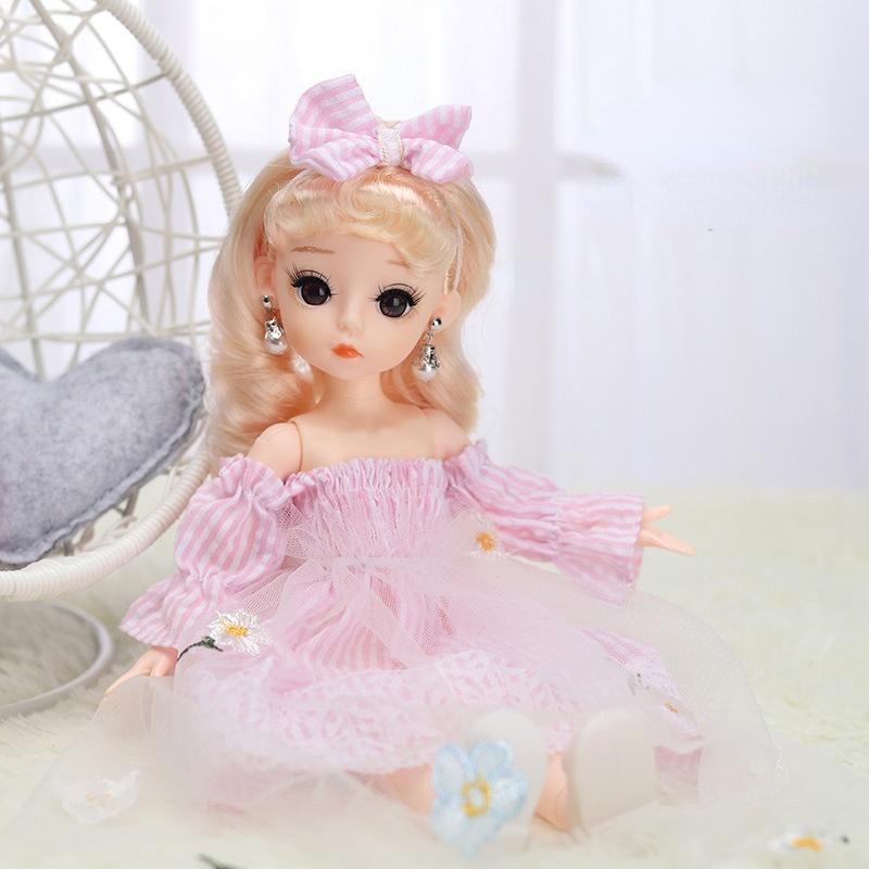 30CM Mini Movable 12Jointed Doll Girls Toy 3D Big Eyes BJD Princess Full Outfits Dresses Collection Childrens Doll Gift