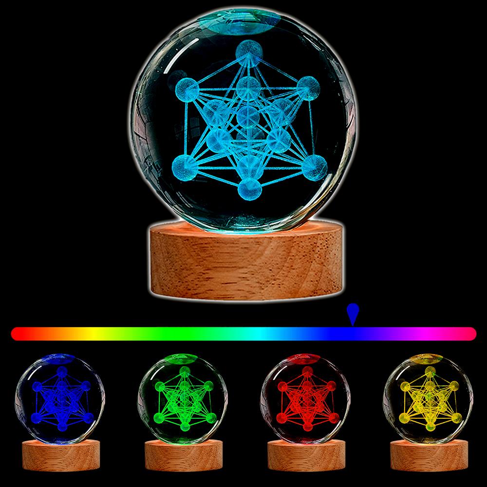 1 шт. 3D лазерная гравировка Цветок Жизни Хрустальный Шар RGB 16 Цветов Ночная Подсветка Чакра Исцеление Сетка Цветочный Шар Духовный Подарок