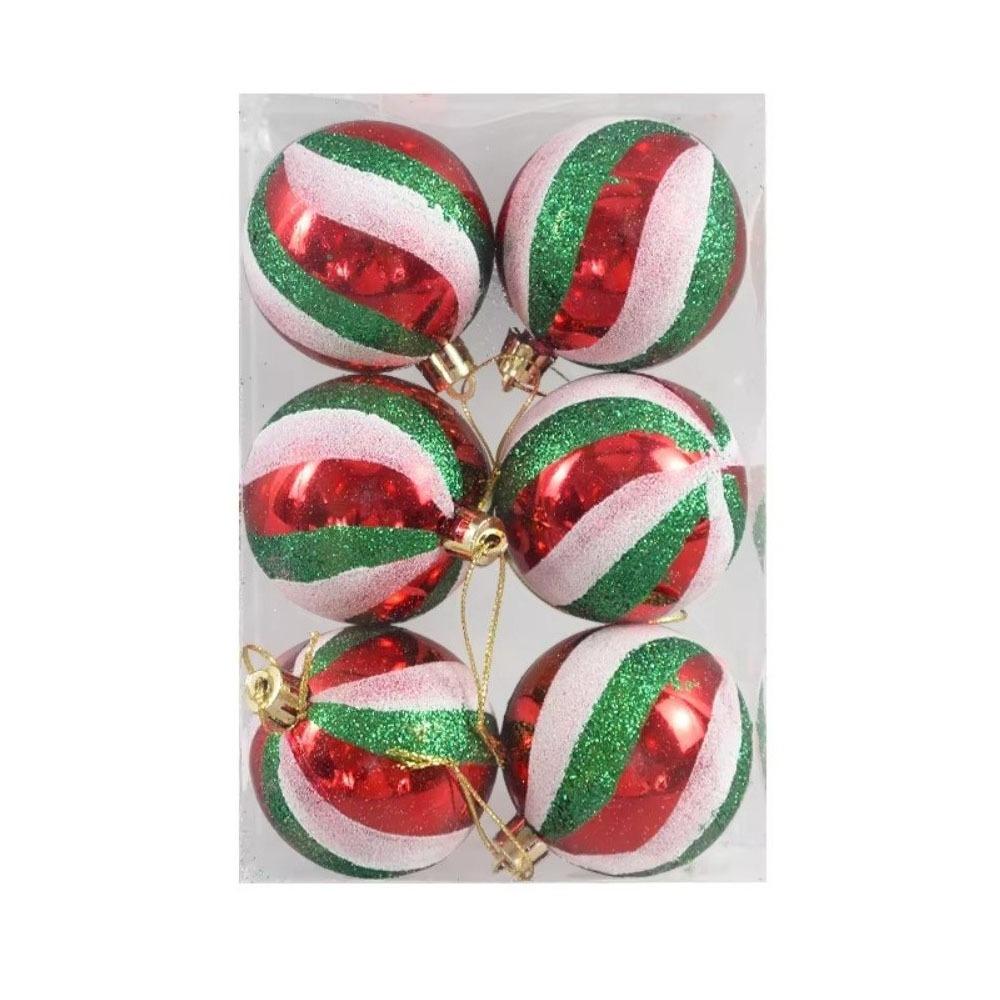6Pcs/Set Plastic Glitter Christmas Ball Set 6cm Xmas Hanging Ball Holiday Decor