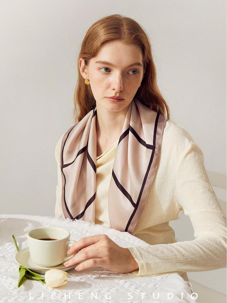 Yang Caiyu Style Striped Silk Square Scarf - Summer Sunscreen Accessory & Headband