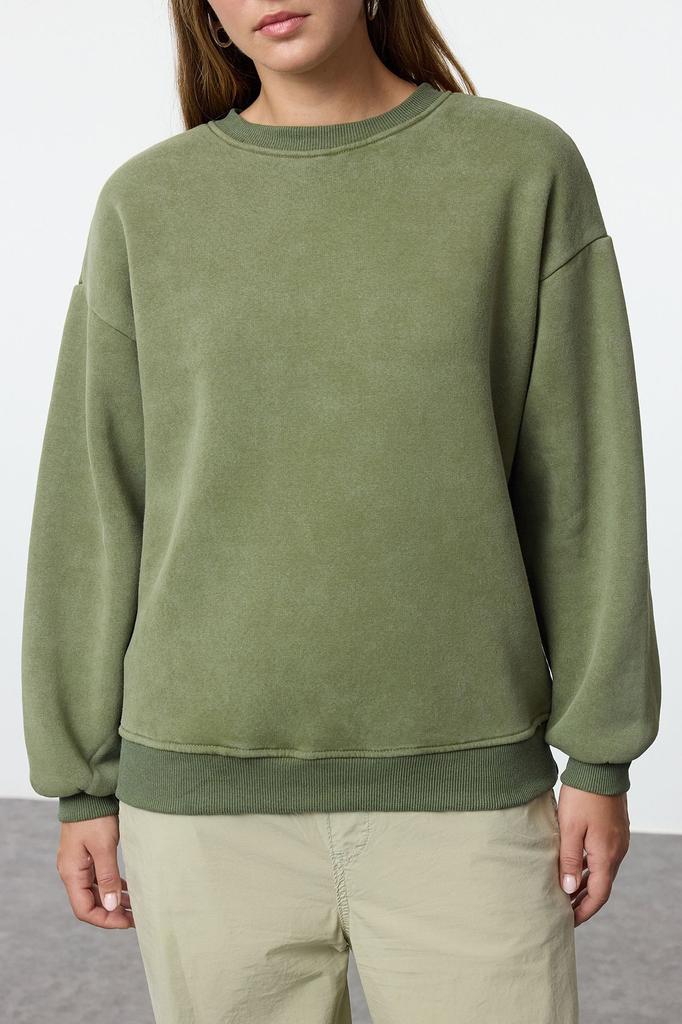 Women's Fashionable Stylish Sweatshirt Emerald Green Antique Faded Effect Thick Fleece Inside Oversize Wide Fit Sweatshirt